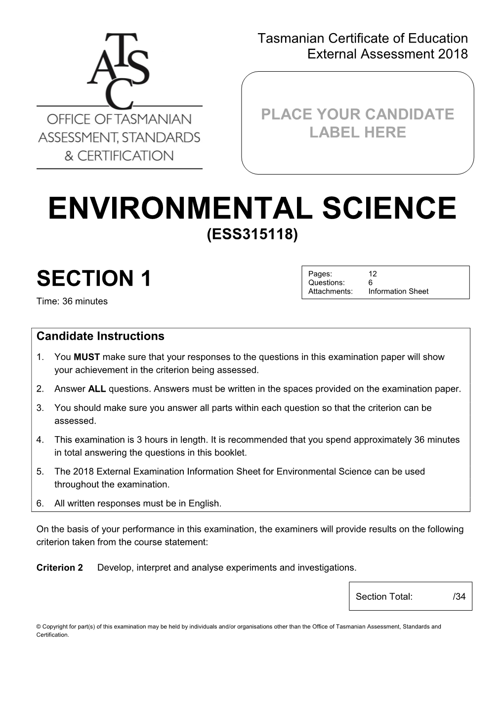 Environmental Science (Ess315118)
