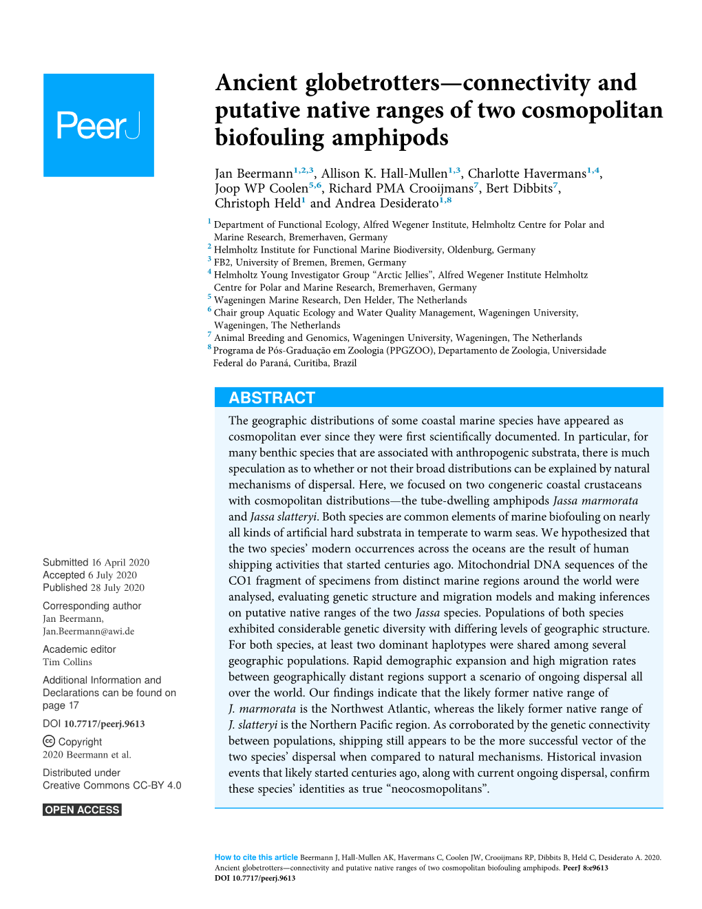 Ancient Globetrotters—Connectivity and Putative Native Ranges of Two Cosmopolitan Biofouling Amphipods