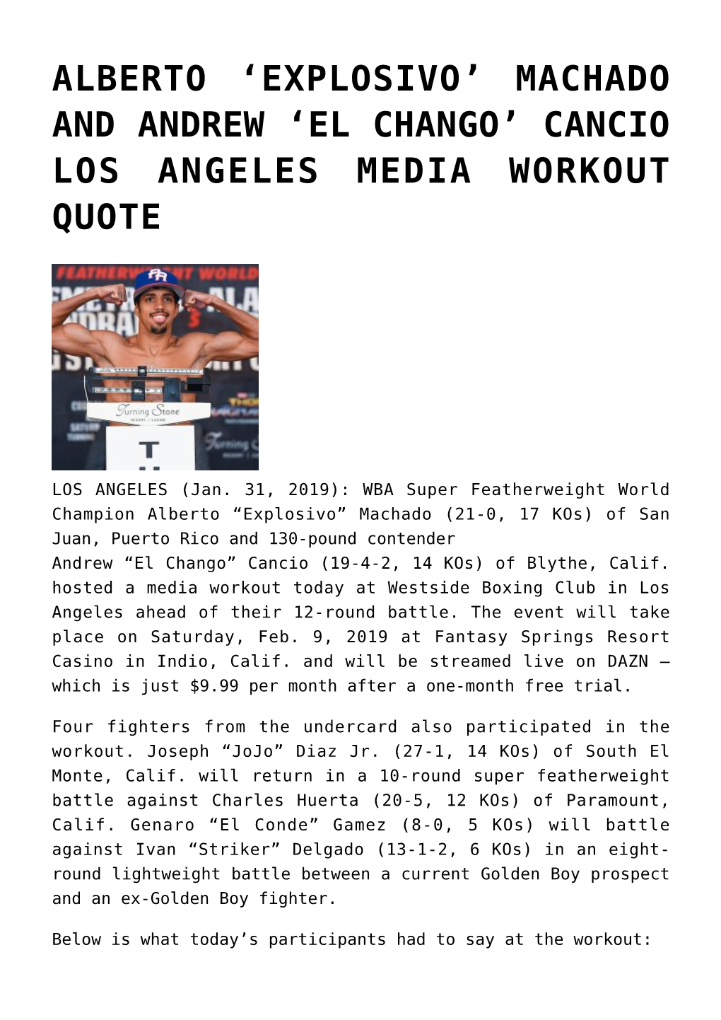 Cancio Los Angeles Media Workout Quote