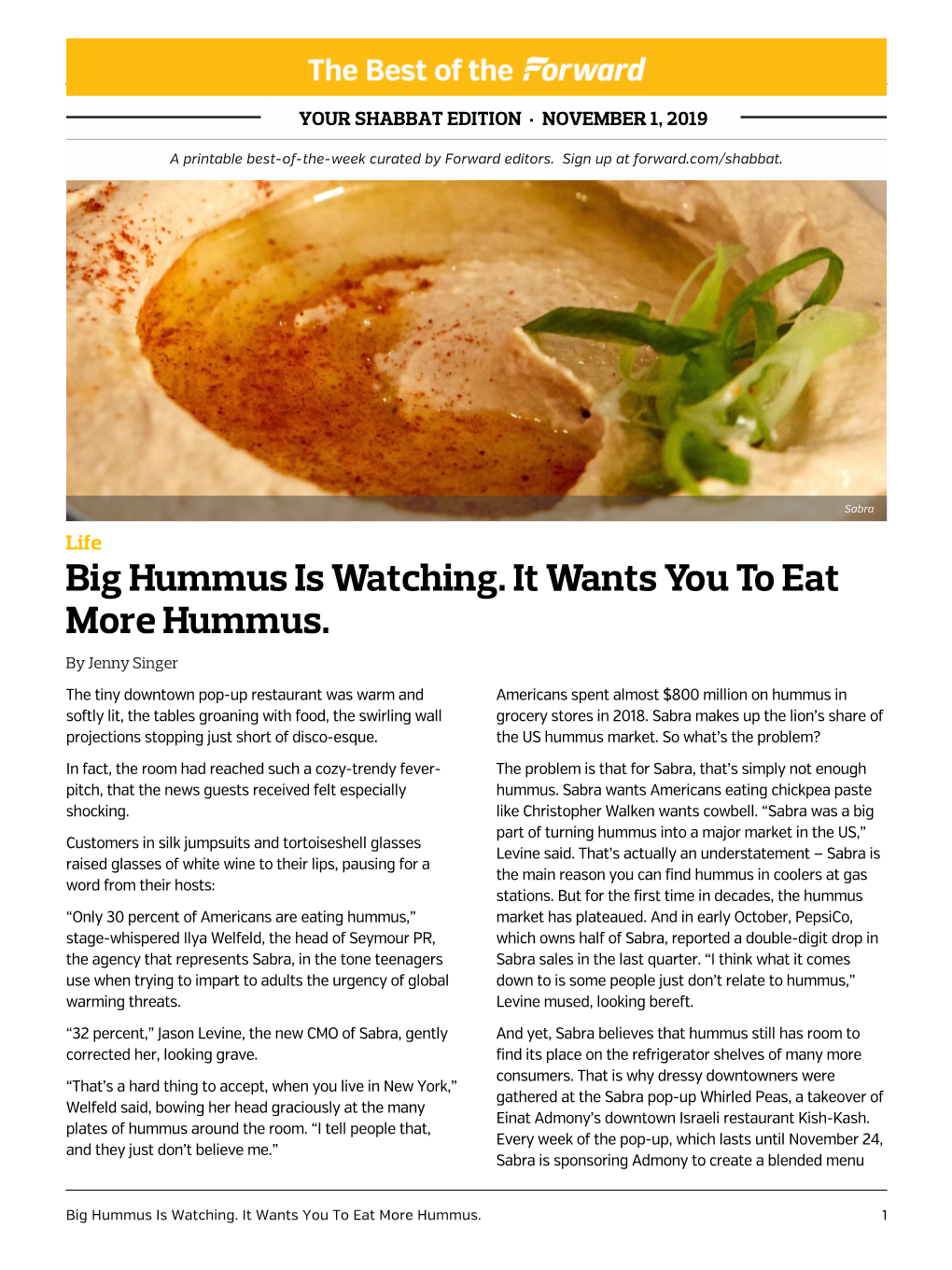 Big Hummus Is Watching. It Wants You to Eat More Hummus