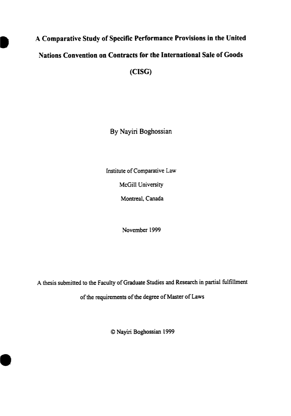 A Comparative Study of Specifrc Performance Provisions in the United