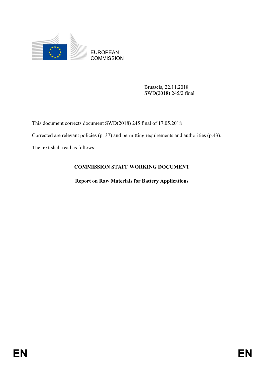 Report on Raw Materials for Battery Applications