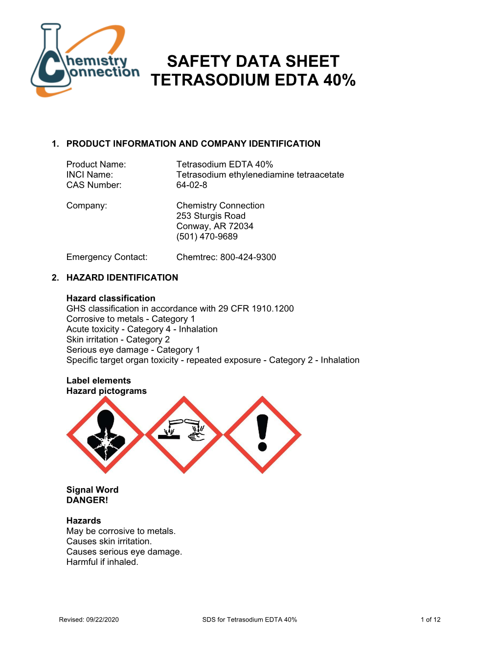 Safety Data Sheet Tetrasodium Edta 40%