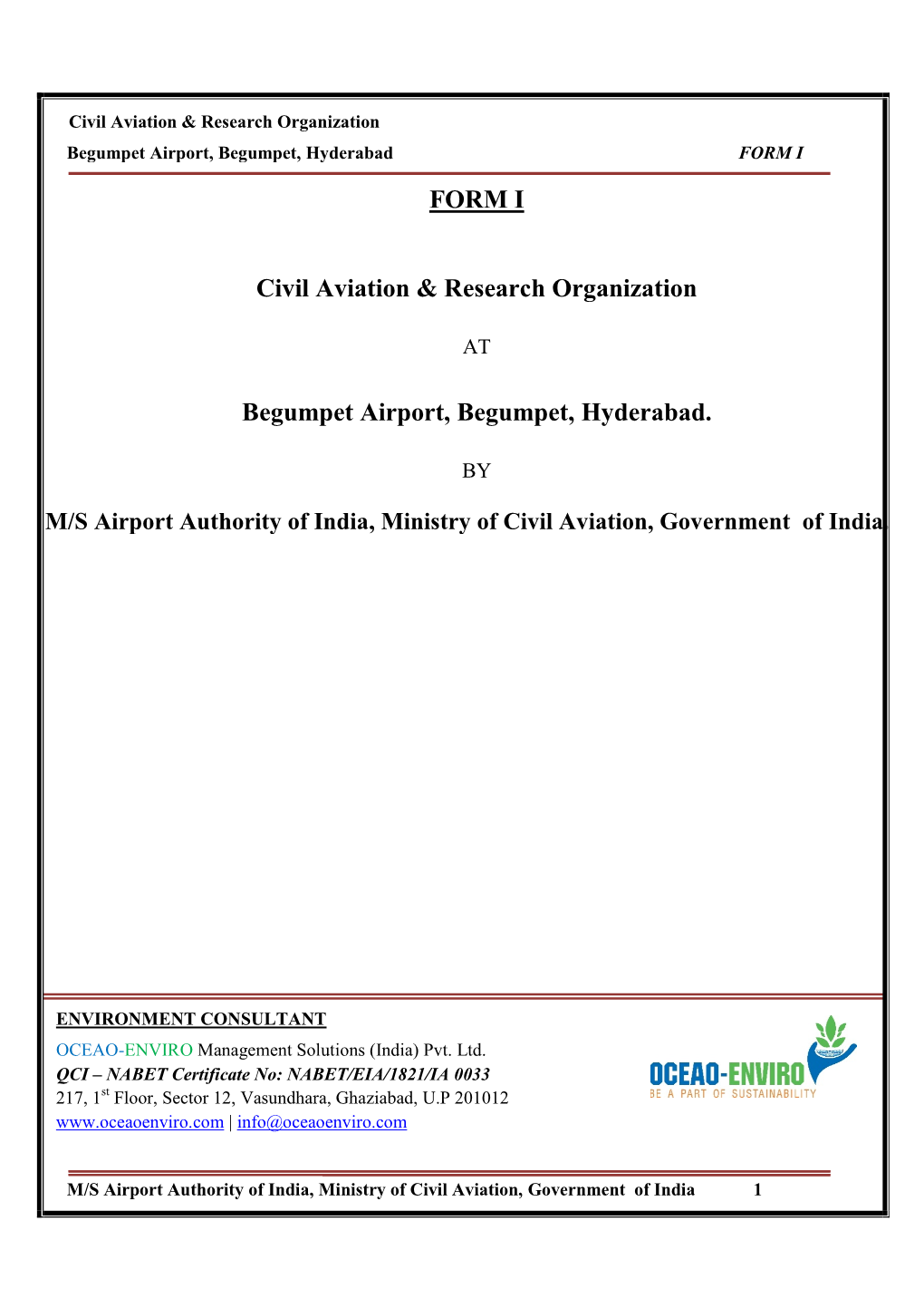 FORM I Civil Aviation & Research Organization Begumpet Airport