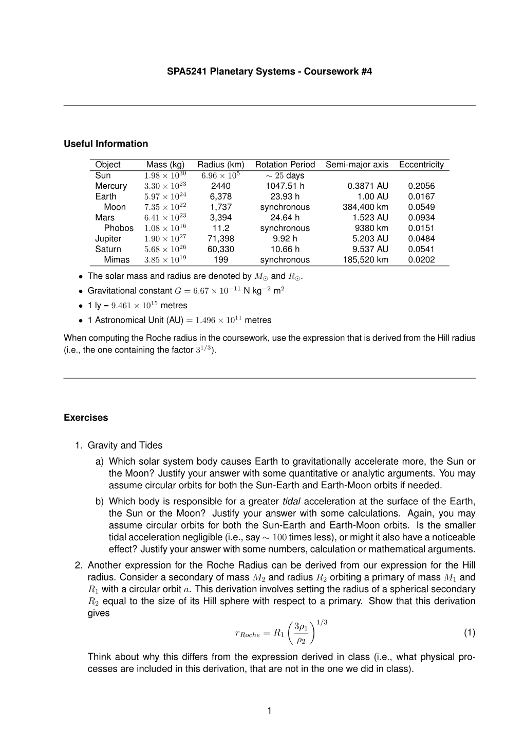 SPA5241 Planetary Systems - Coursework #4