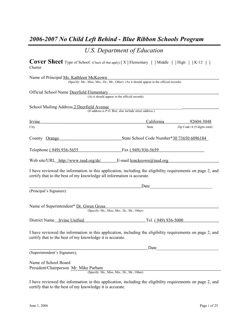 Application: 2006-2007, No Child Left Behind - Blue Ribbon Schools Program (MS Word) s3