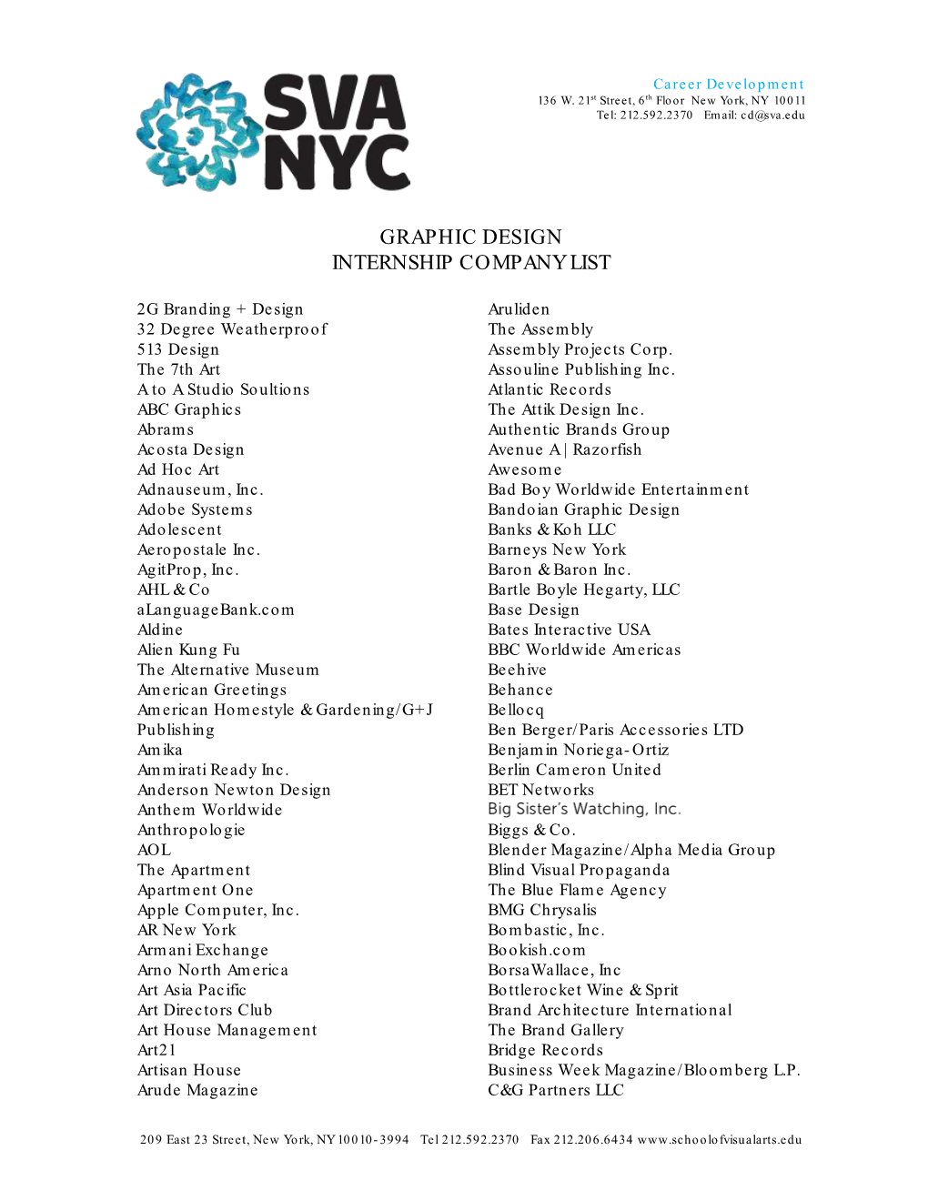 Graphic Design Internship Company List