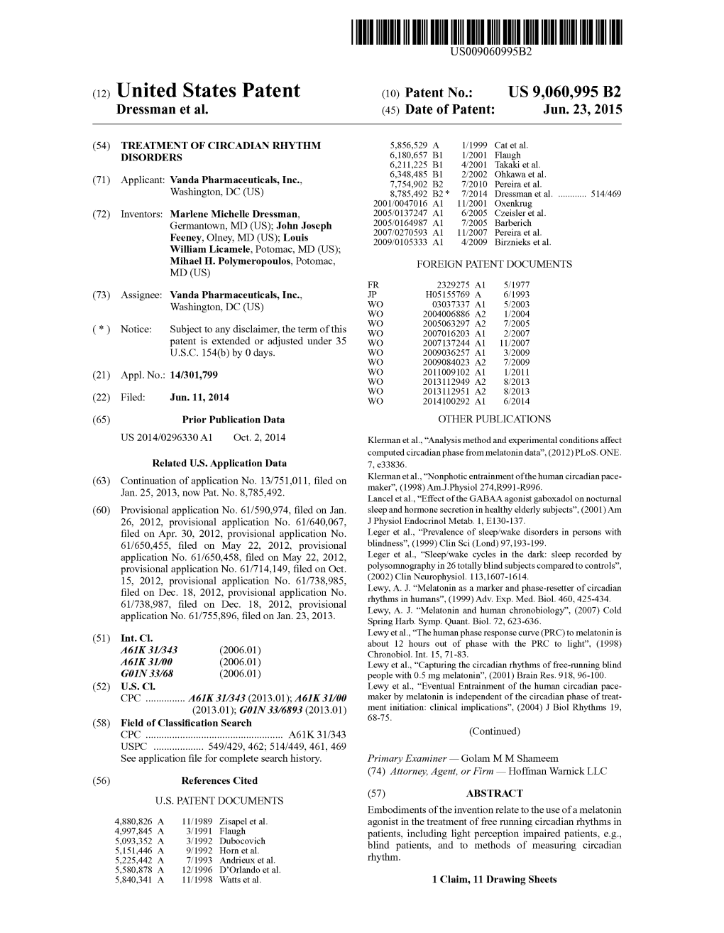 (12) United States Patent (10) Patent No.: US 9,060,995 B2 Dressman Et Al