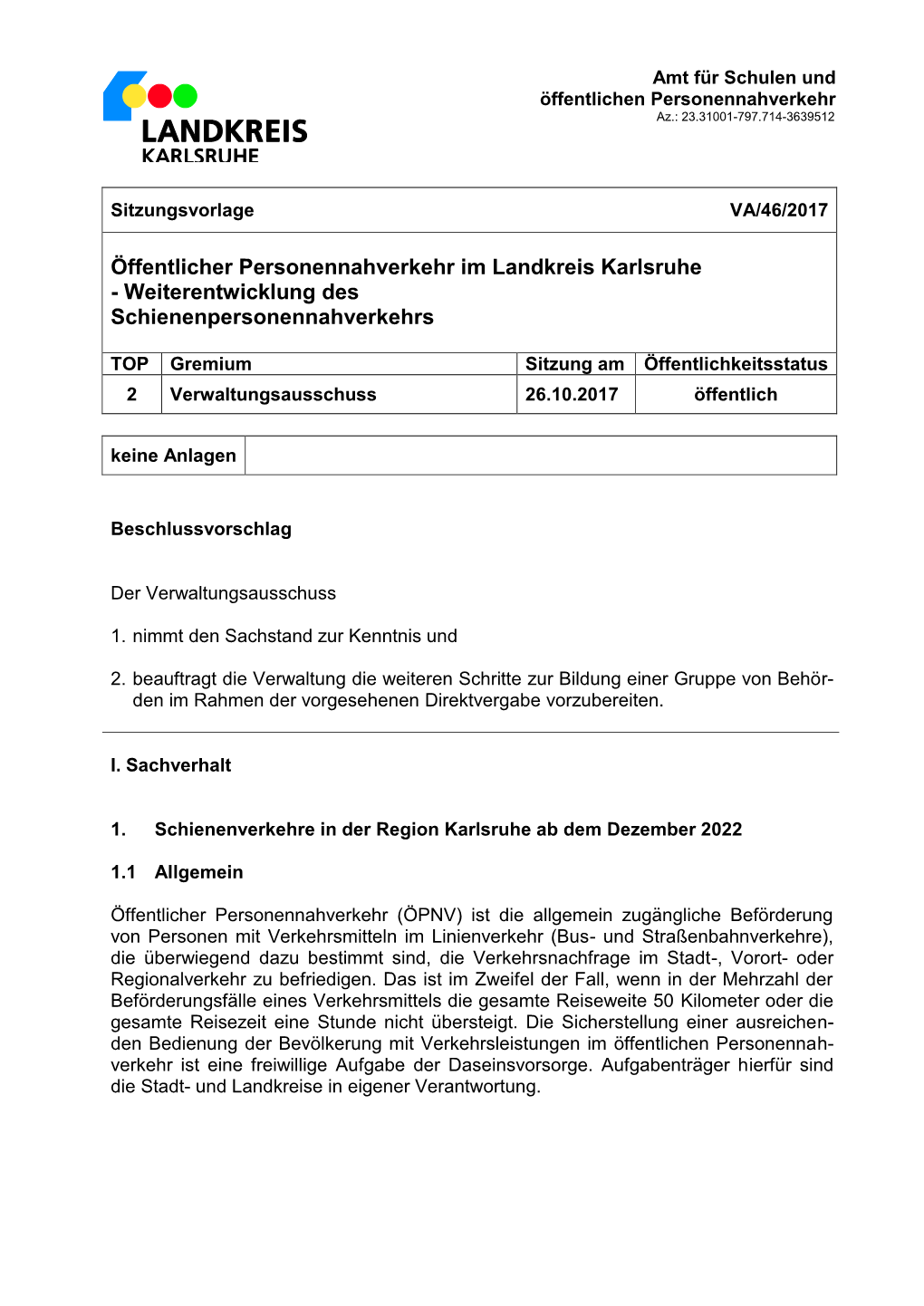 Öffentlicher Personennahverkehr Im Landkreis Karlsruhe - Weiterentwicklung Des Schienenpersonennahverkehrs
