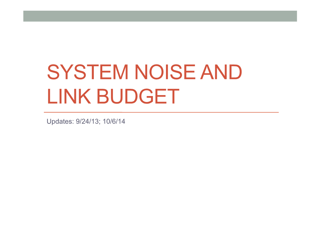 System Noise and Link Budget