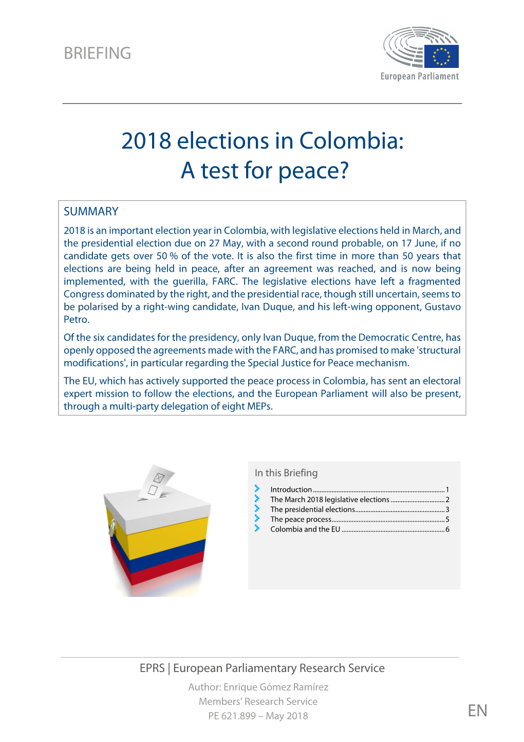 2018 Elections in Colombia: a Test for Peace?