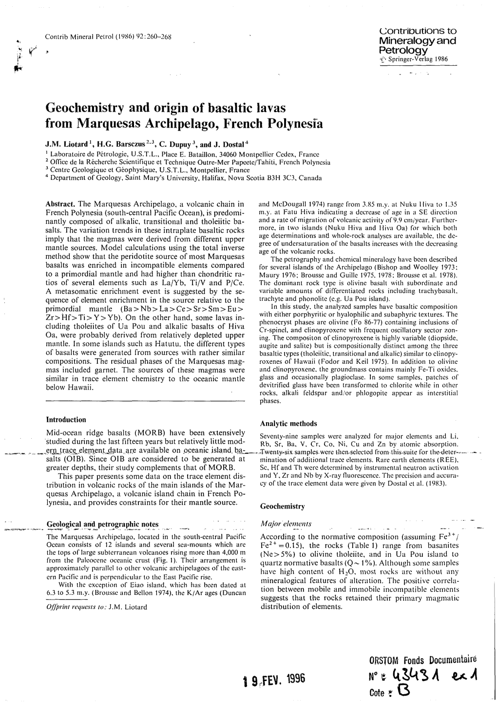 Geochemistry and Origin of Basaltic Lavas from Marquesas Archipelago, French Polynesia