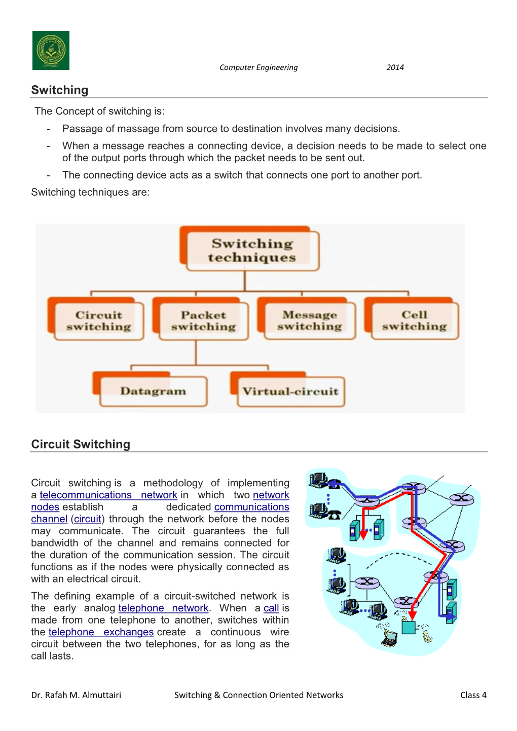 Switching Circuit Switching Contrasts with Packet Switching Which Divides the Data to Be Transmitted Into Packets Transmitted Through the Network Independently