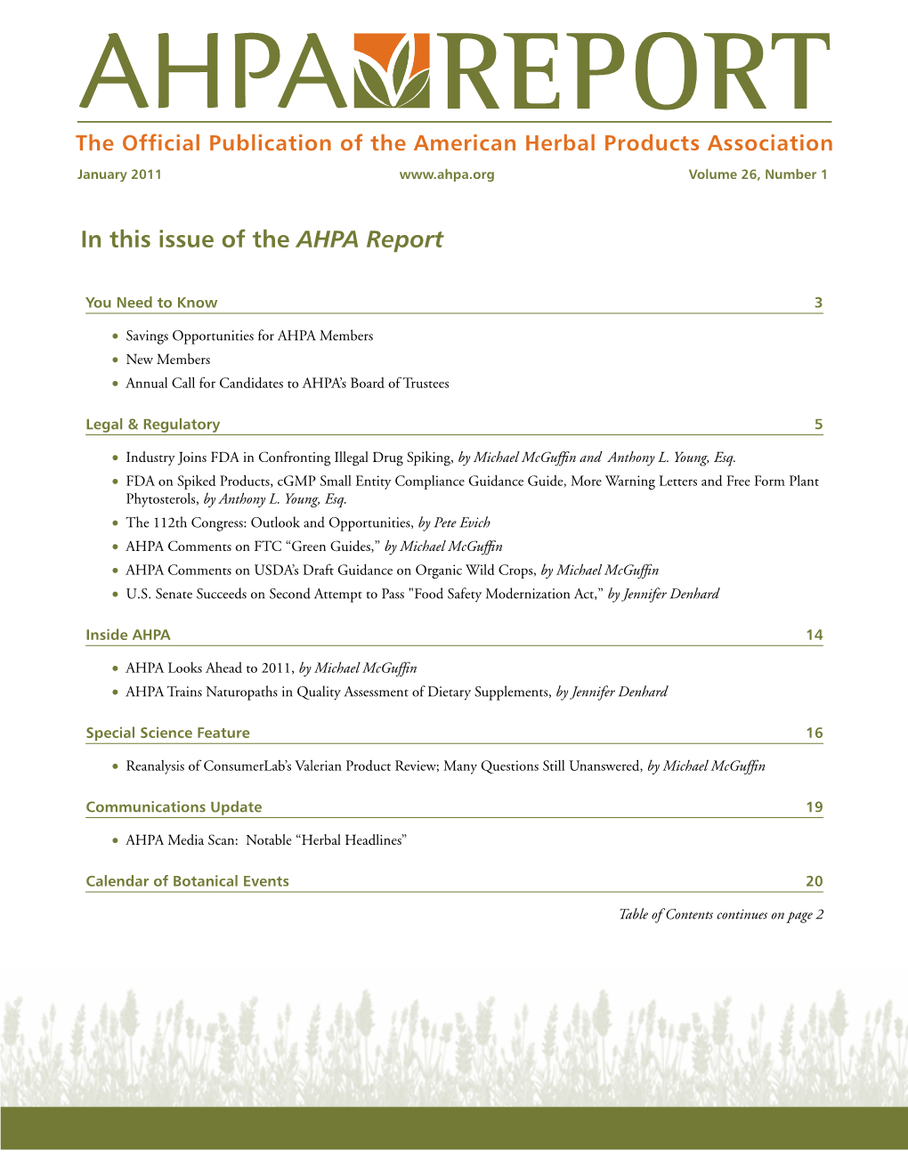 In This Issue of the AHPA Report