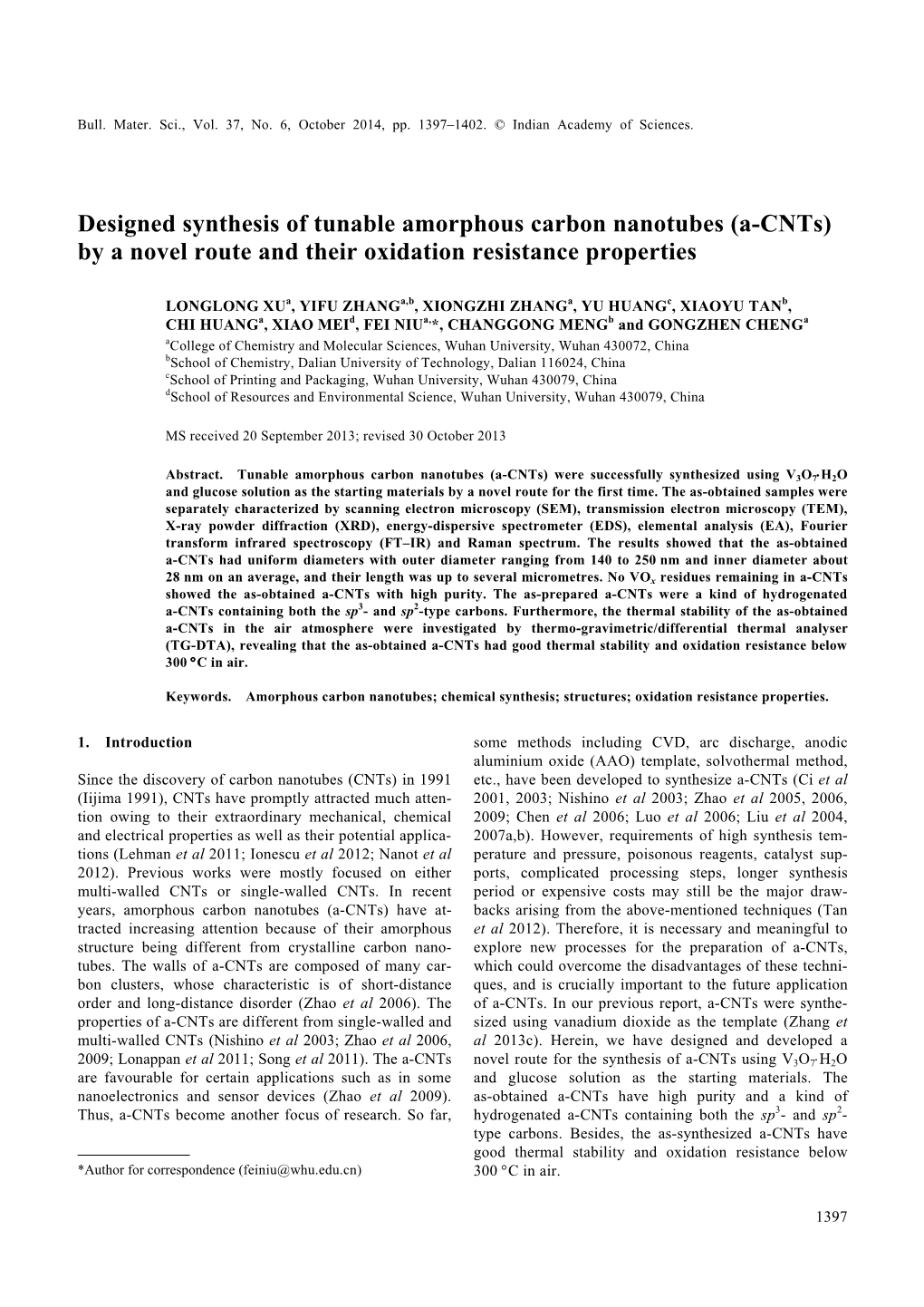 Designed Synthesis of Tunable Amorphous Carbon Nanotubes (A-Cnts) by a Novel Route and Their Oxidation Resistance Properties