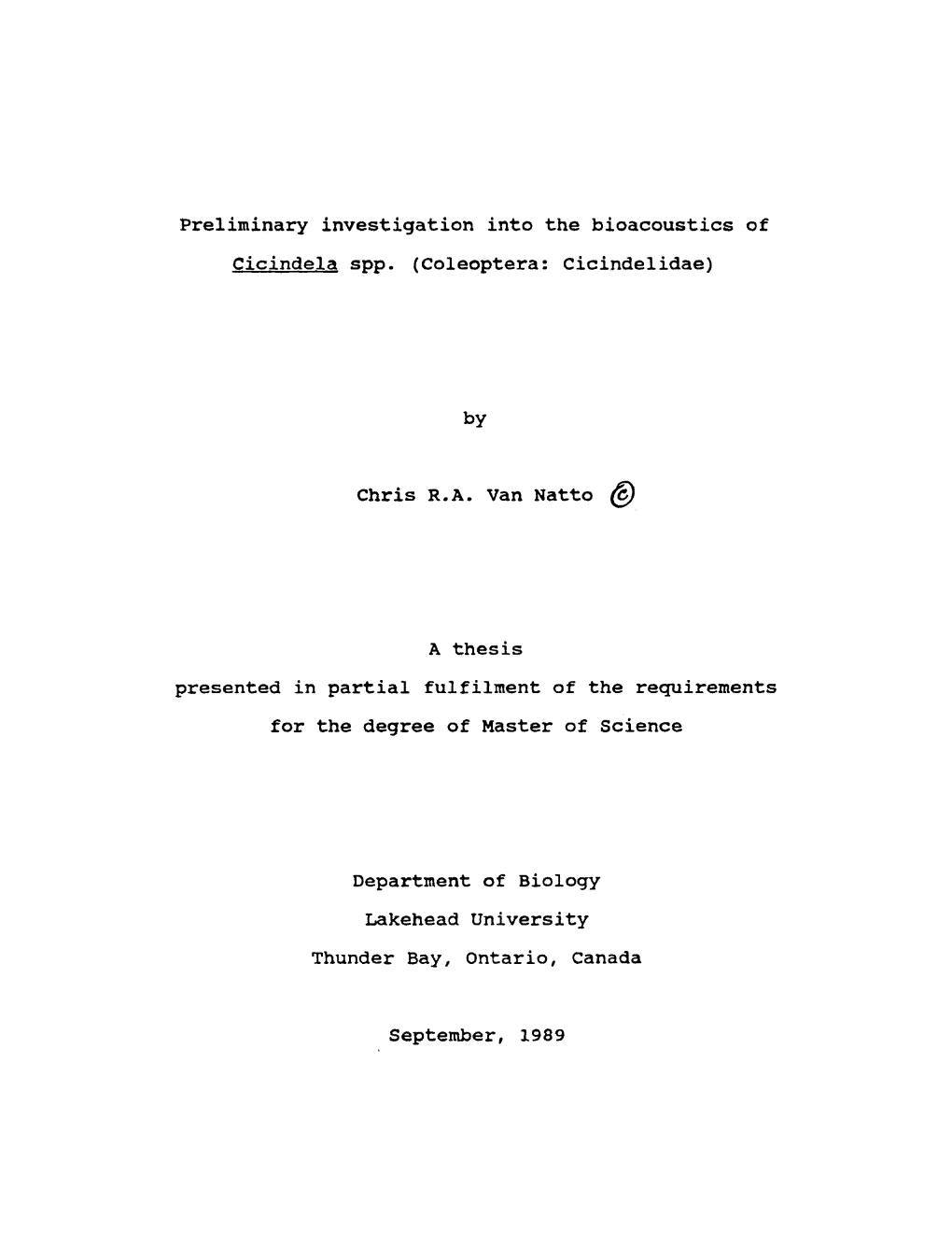 Preliminary Investigation Into the Bioacoustics of Cicindela Spp