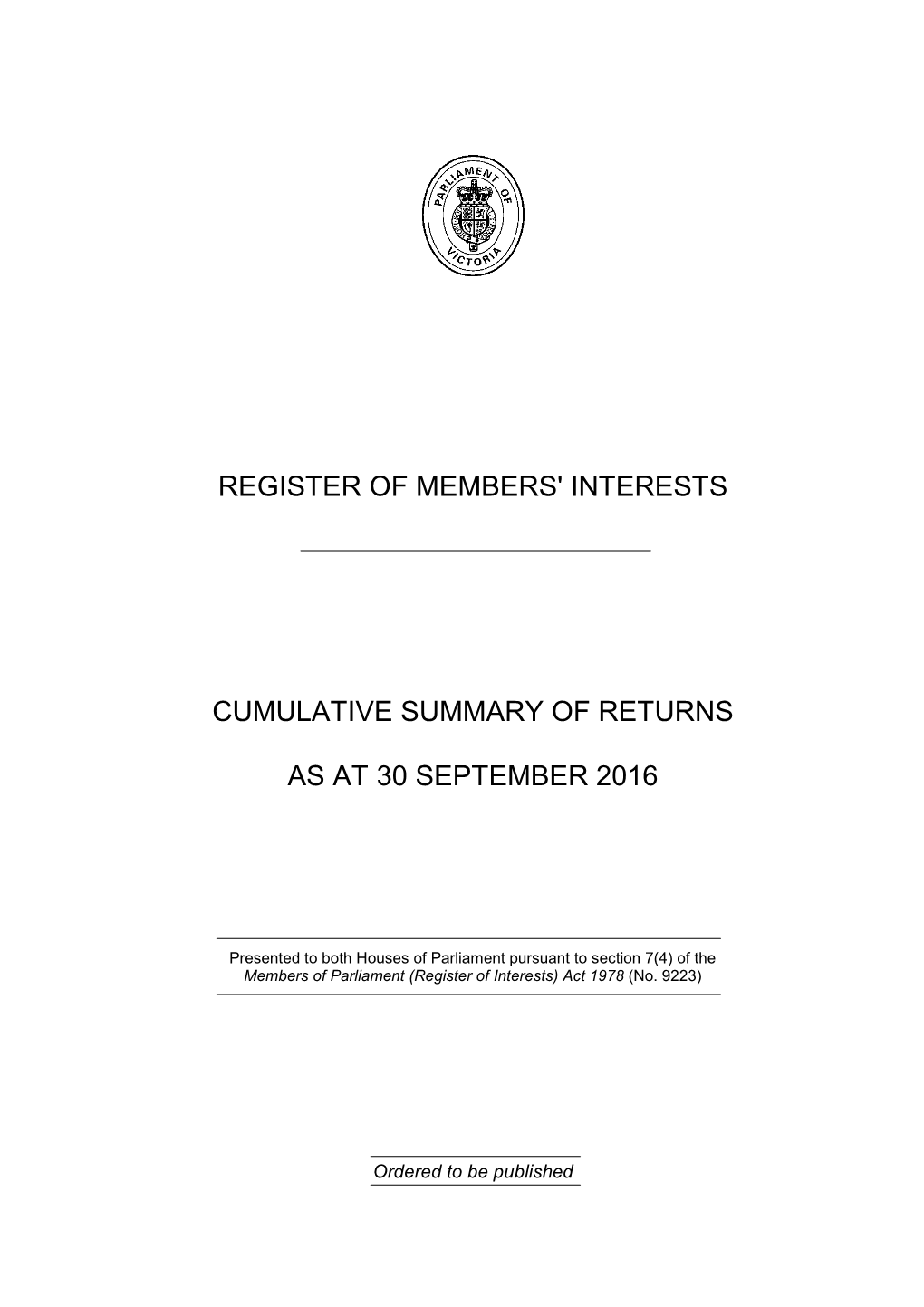 Cumulative Summary of Returns As at 30 September 2016