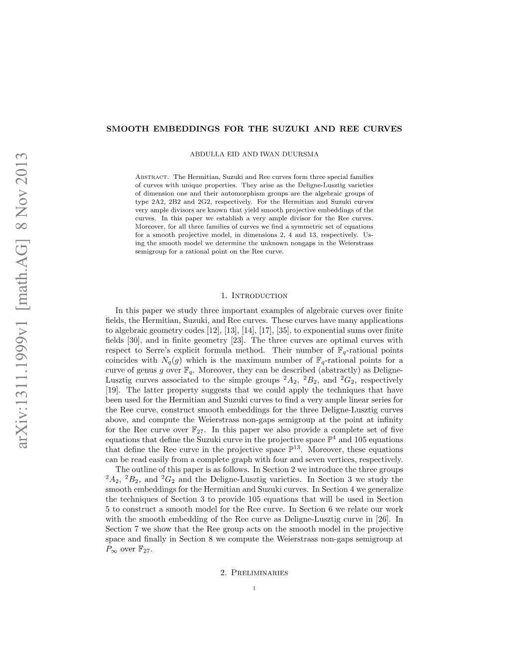 Arxiv:1311.1999V1 [Math.AG] 8 Nov 2013 Epc Osresepii Oml Ehd Hi Ubrof Cu Number Optimal Their Are Curves Method