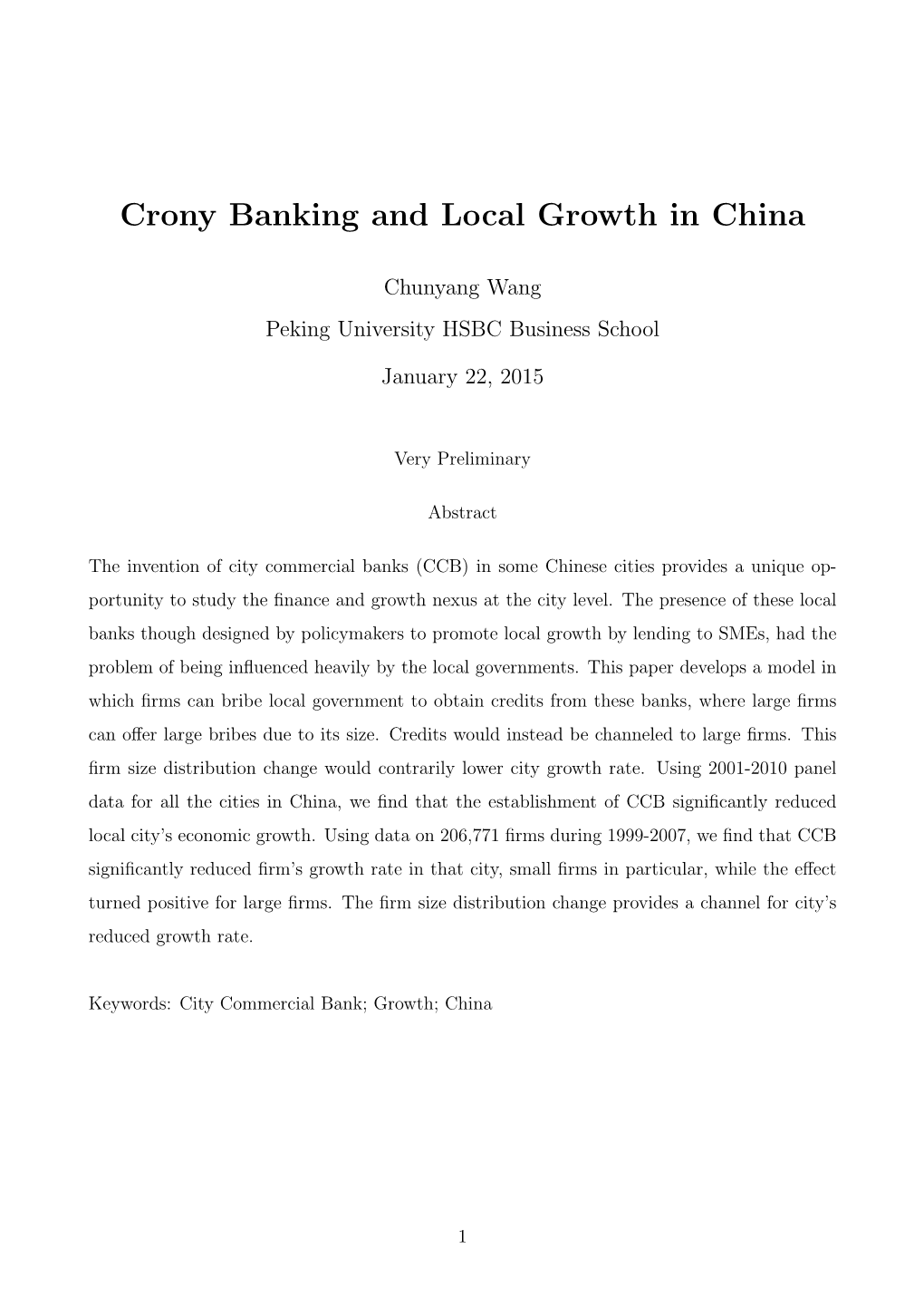 Crony Banking and Local Growth in China