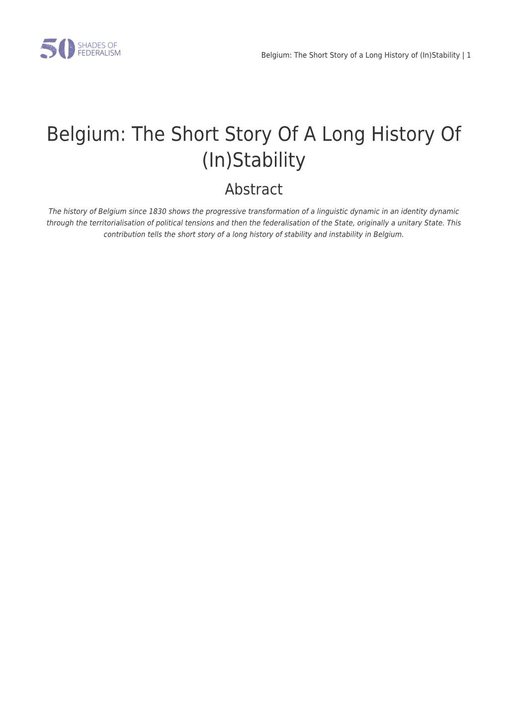 Belgium: the Short Story of a Long History of (In)Stability | 1