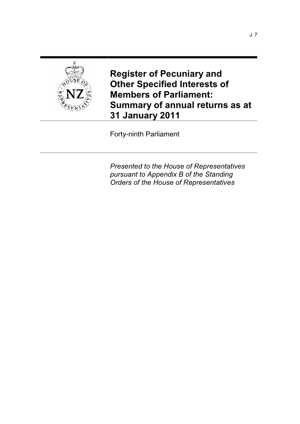 2011 Summary of Register of Pecuniary and Other Specified …