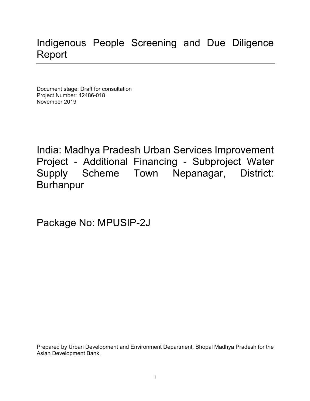 Indigenous People Screening and Due Diligence Report India: Madhya Pradesh Urban Services Improvement Project