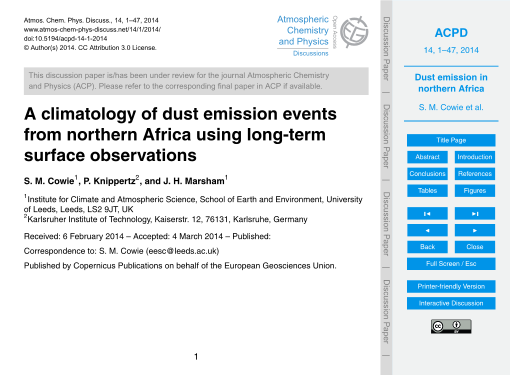 Dust Emission in Northern Africa S