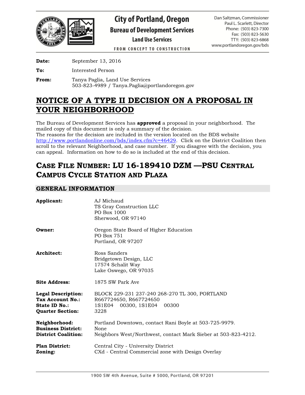 Notice of a Type Ii Decision on a Proposal in Your Neighborhood