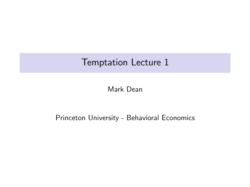 Temptation Lecture 1