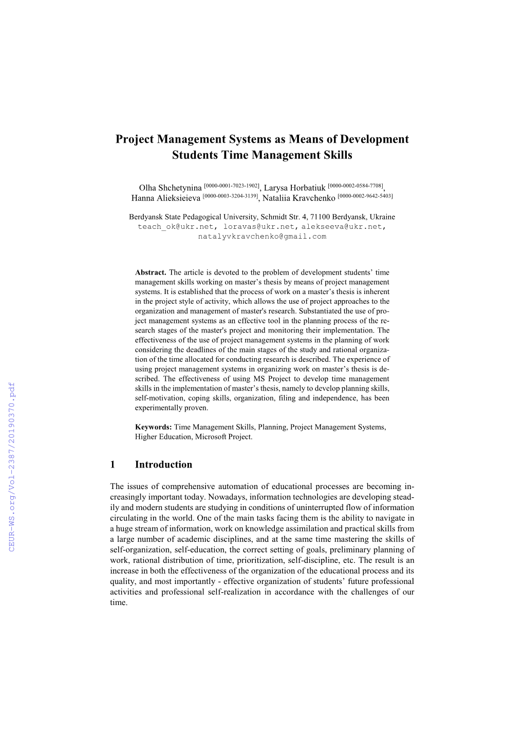 Project Management Systems As Means of Development Students Time Management Skills