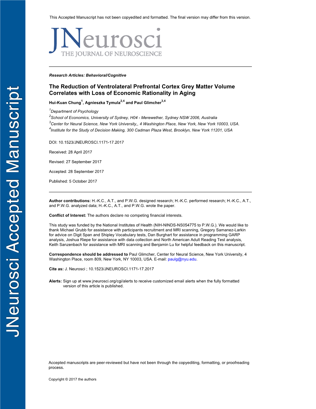 The Reduction of Ventrolateral Prefrontal Cortex Grey Matter Volume Correlates with Loss of Economic Rationality in Aging