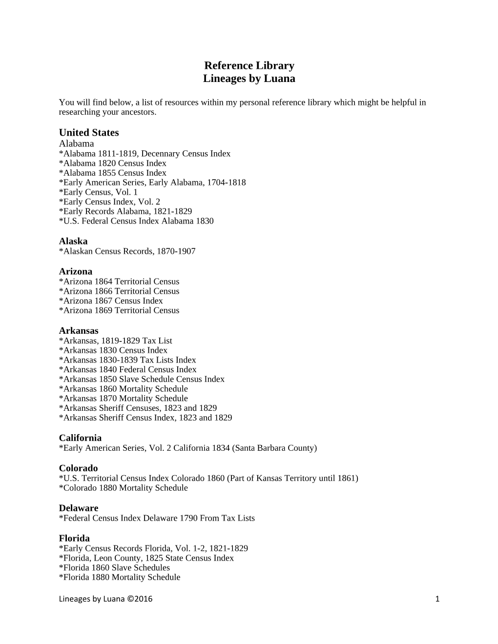 Reference Library Lineages by Luana