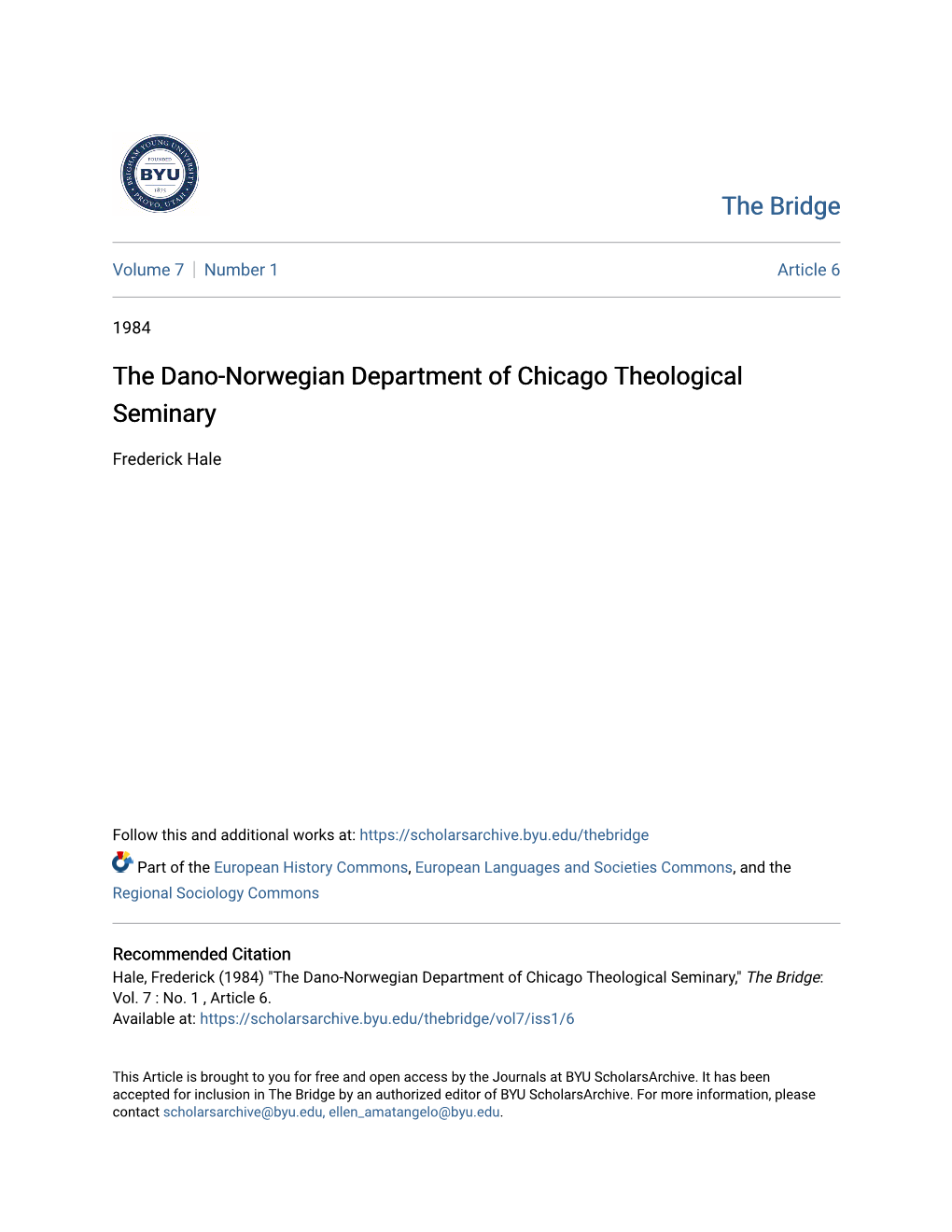 The Dano-Norwegian Department of Chicago Theological Seminary