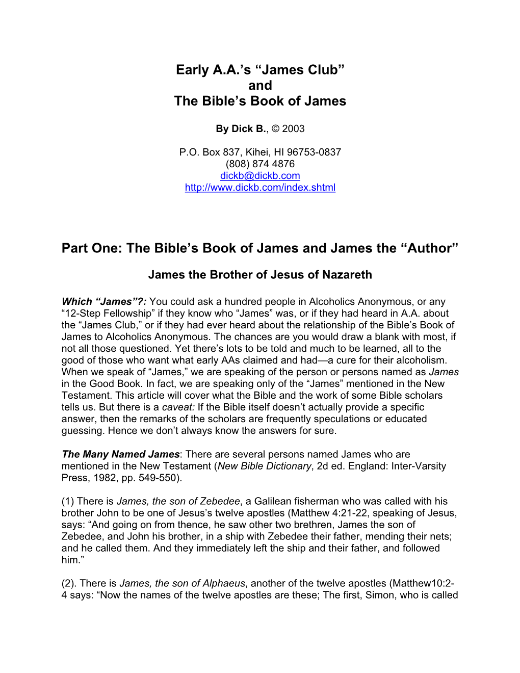 Early AA's “James Club” and the Bible's Book of James