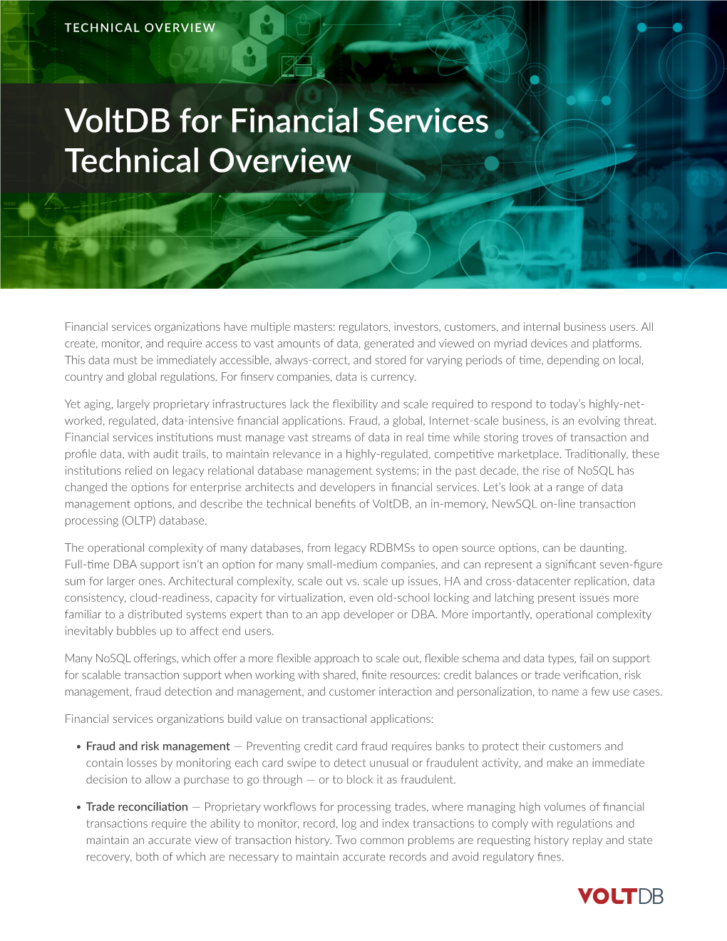 Voltdb for Financial Services Technical Overview