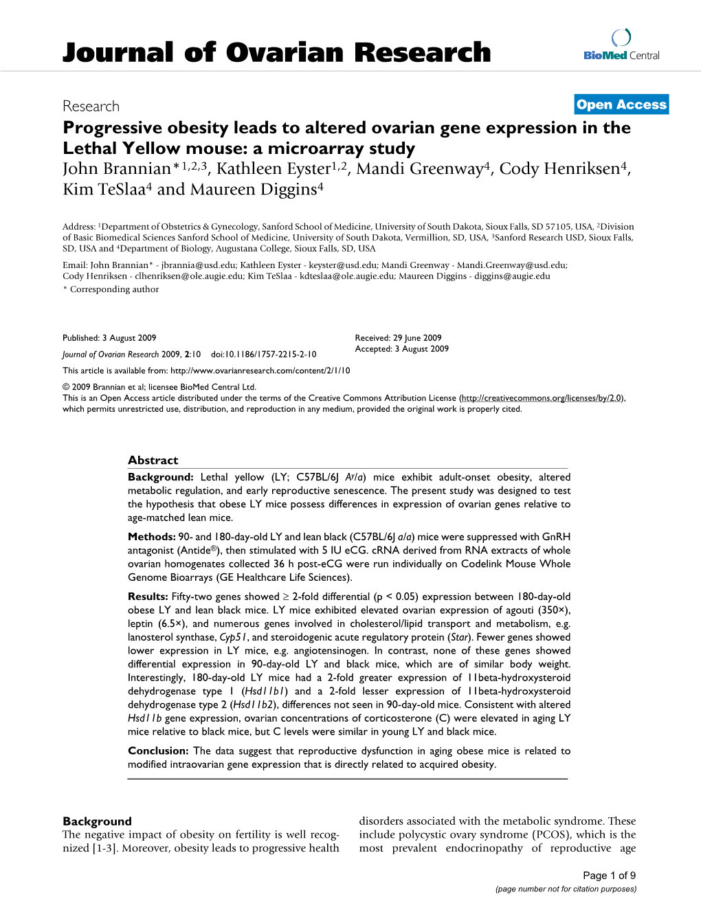 Journal of Ovarian Research Biomed Central