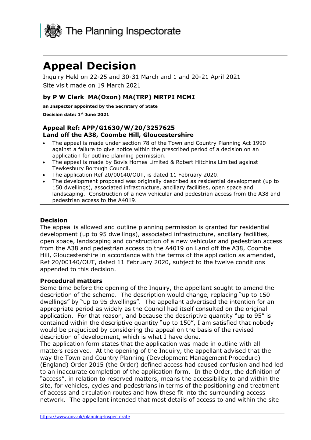 Appeal Decision Inquiry Held on 22-25 and 30-31 March and 1 and 20-21 April 2021 Site Visit Made on 19 March 2021