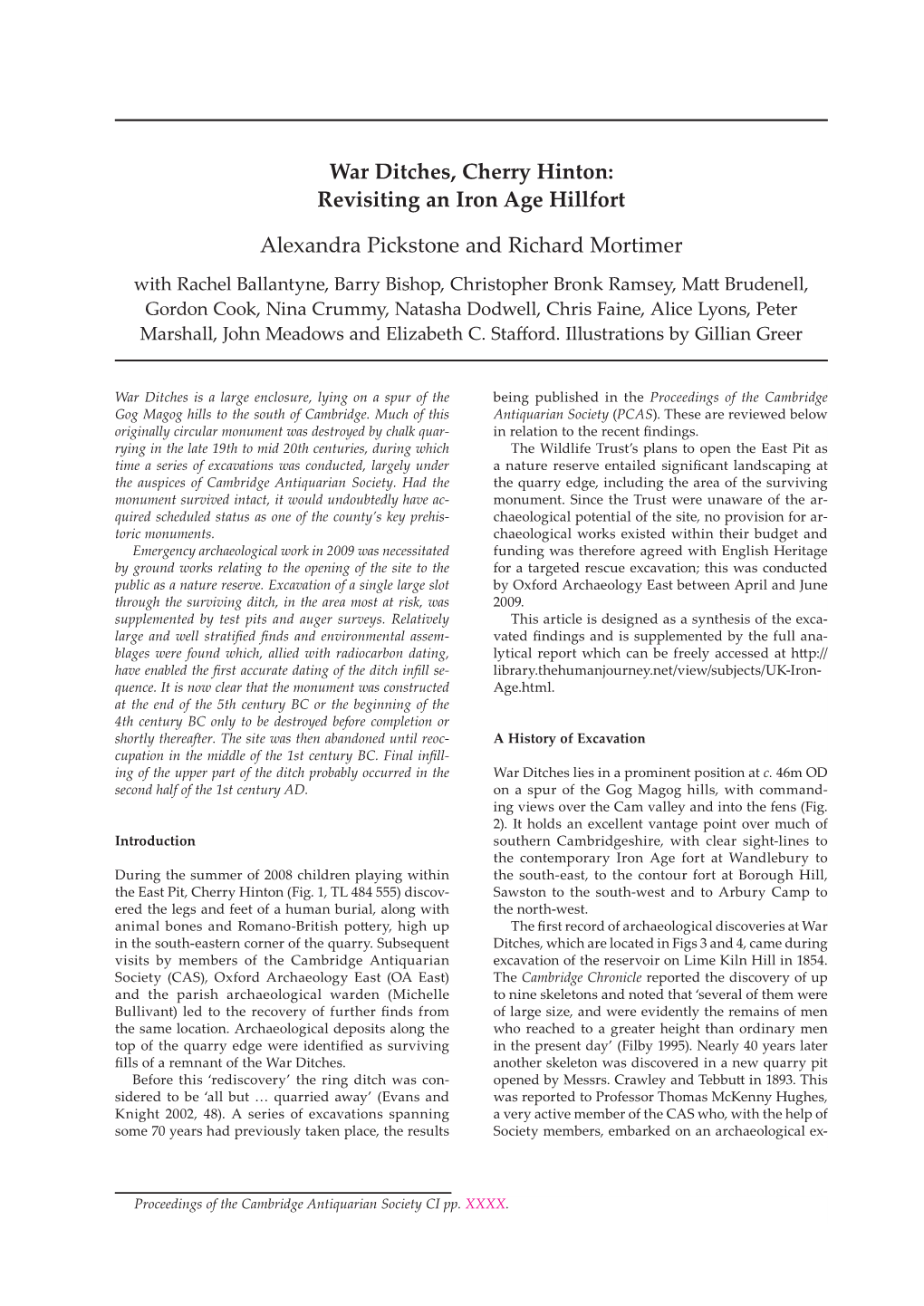 War Ditches, Cherry Hinton: Revisiting an Iron Age Hillfort Alexandra Pickstone and Richard Mortimer