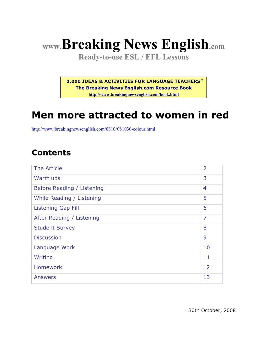 ESL Lesson: Men More Attracted to Women in Red