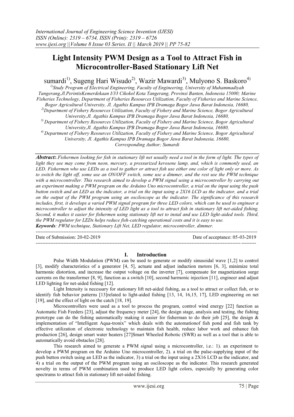 Light Intensity PWM Design As a Tool to Attract Fish in Microcontroller-Based Stationary Lift Net