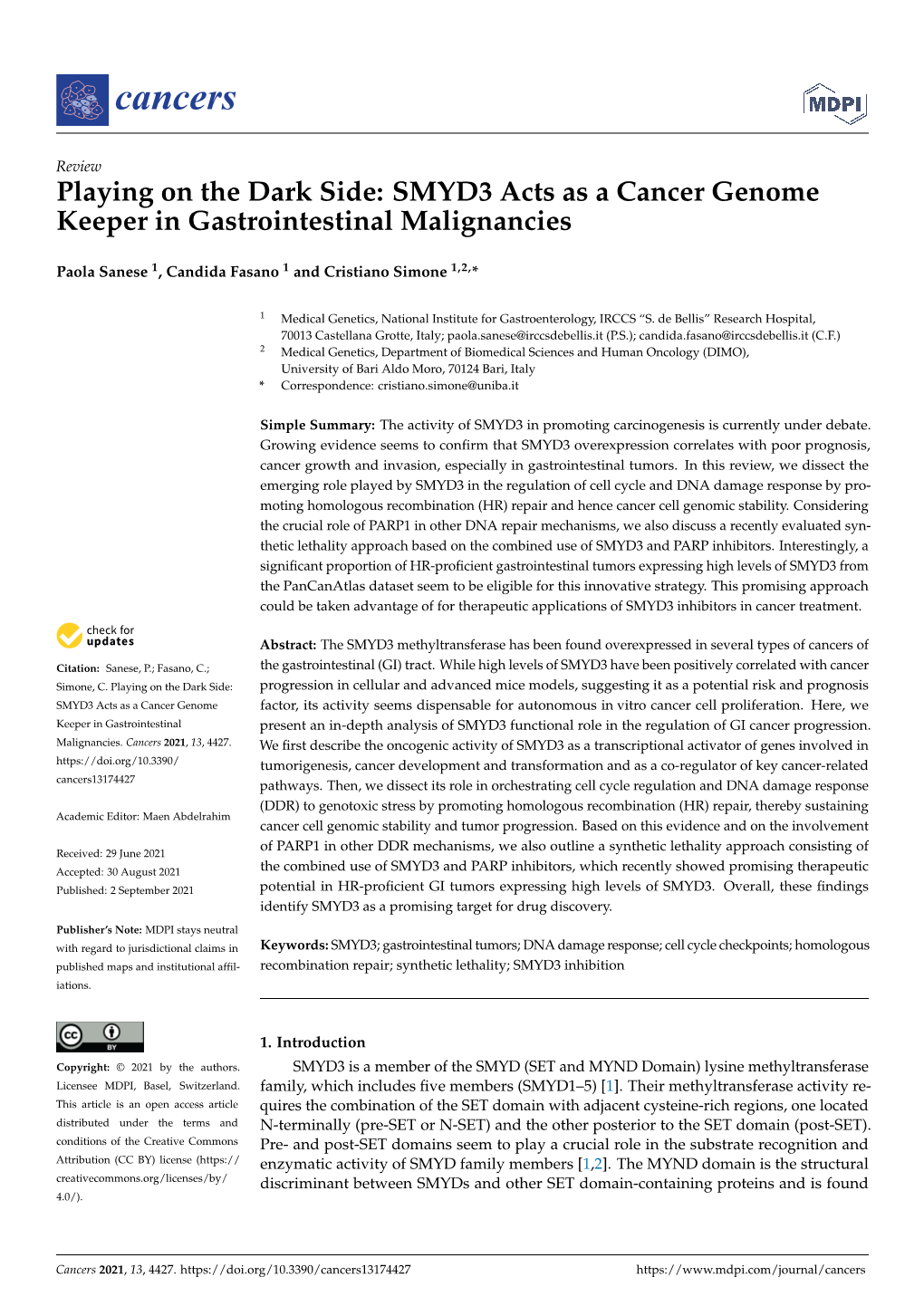 Playing on the Dark Side: SMYD3 Acts As a Cancer Genome Keeper in Gastrointestinal Malignancies