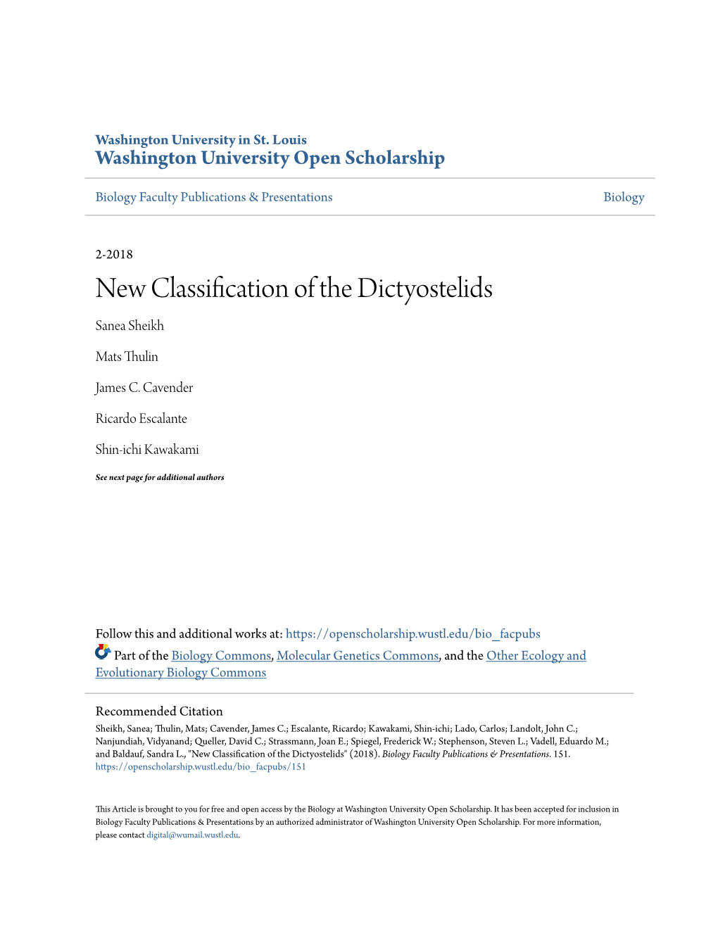 New Classification of the Dictyostelids Sanea Sheikh