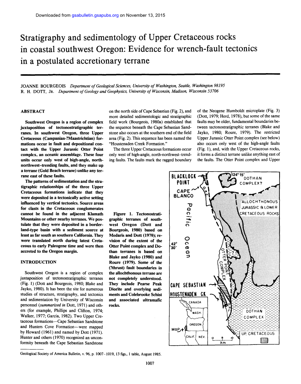 Stratigraphy and Sedimentology of Upper Cretaceous Rocks in Coastal Southwest Oregon: Evidence for Wrench-Fault Tectonics in a Postulated Accretionary Terrane