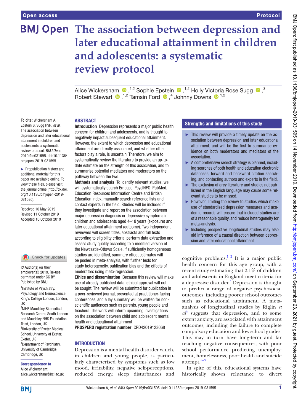 The Association Between Depression and Later Educational Attainment in Children and Adolescents: a Systematic Review Protocol