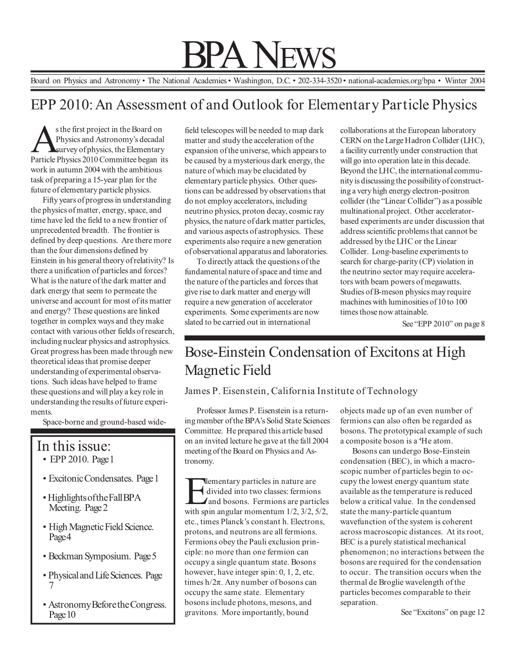 BPA NEWS Board on Physics and Astronomy • the National Academies • Washington, D.C