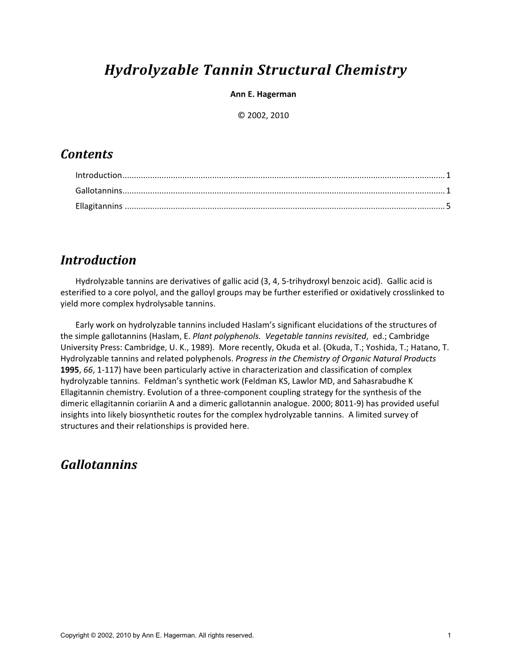 Hydrolyzable Tannin Structural Chemistry