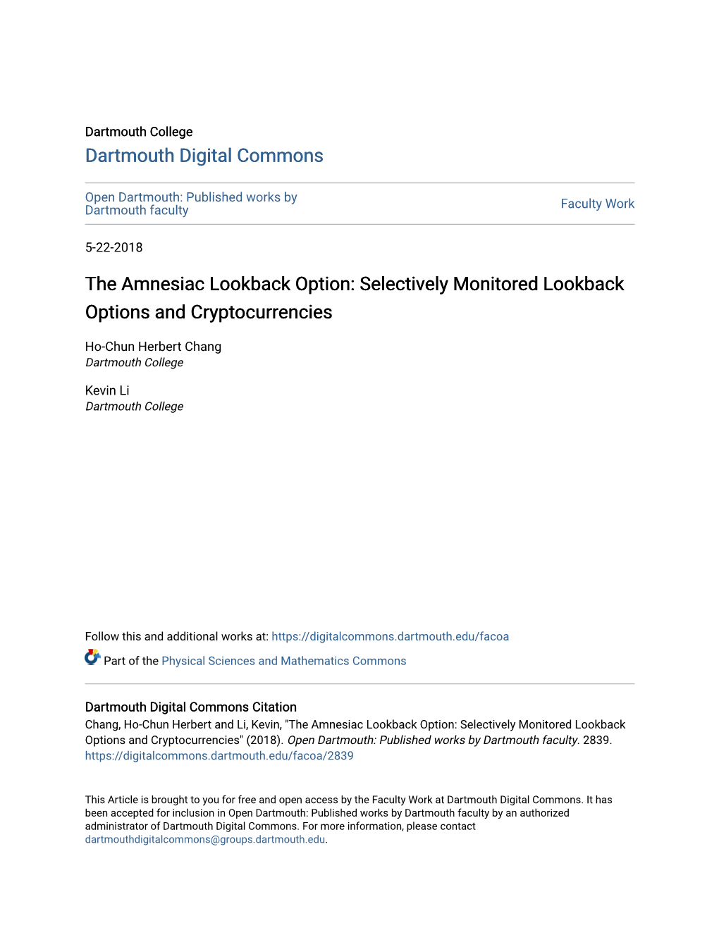 The Amnesiac Lookback Option: Selectively Monitored Lookback Options and Cryptocurrencies