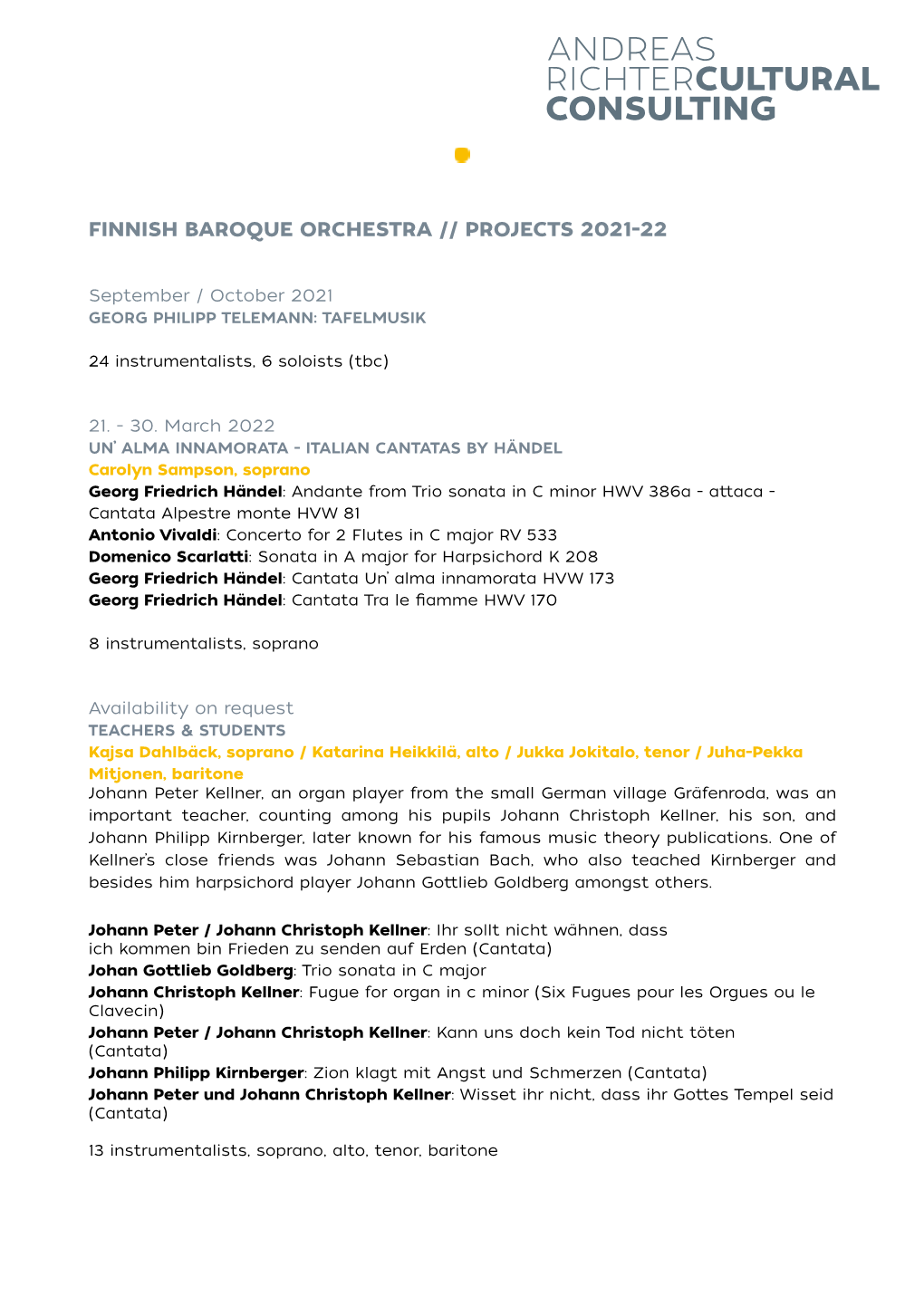 Projekts Finnish Baroque Ochestra : 2021-22