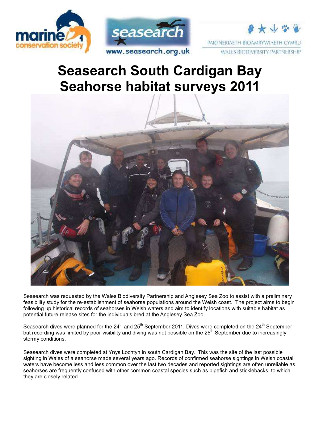 Seahorse Habitat Survey, South Cardigan Bay 2011