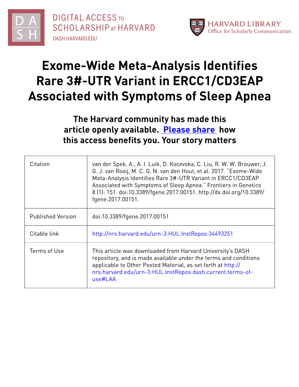 Exome-Wide Meta-Analysis Identifies Rare 3'-UTR Variant in ERCC1